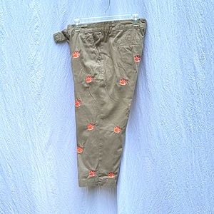 Ladies embroidered orange tiger paw kakhis, Clemson, Capri, pockets, sz 8